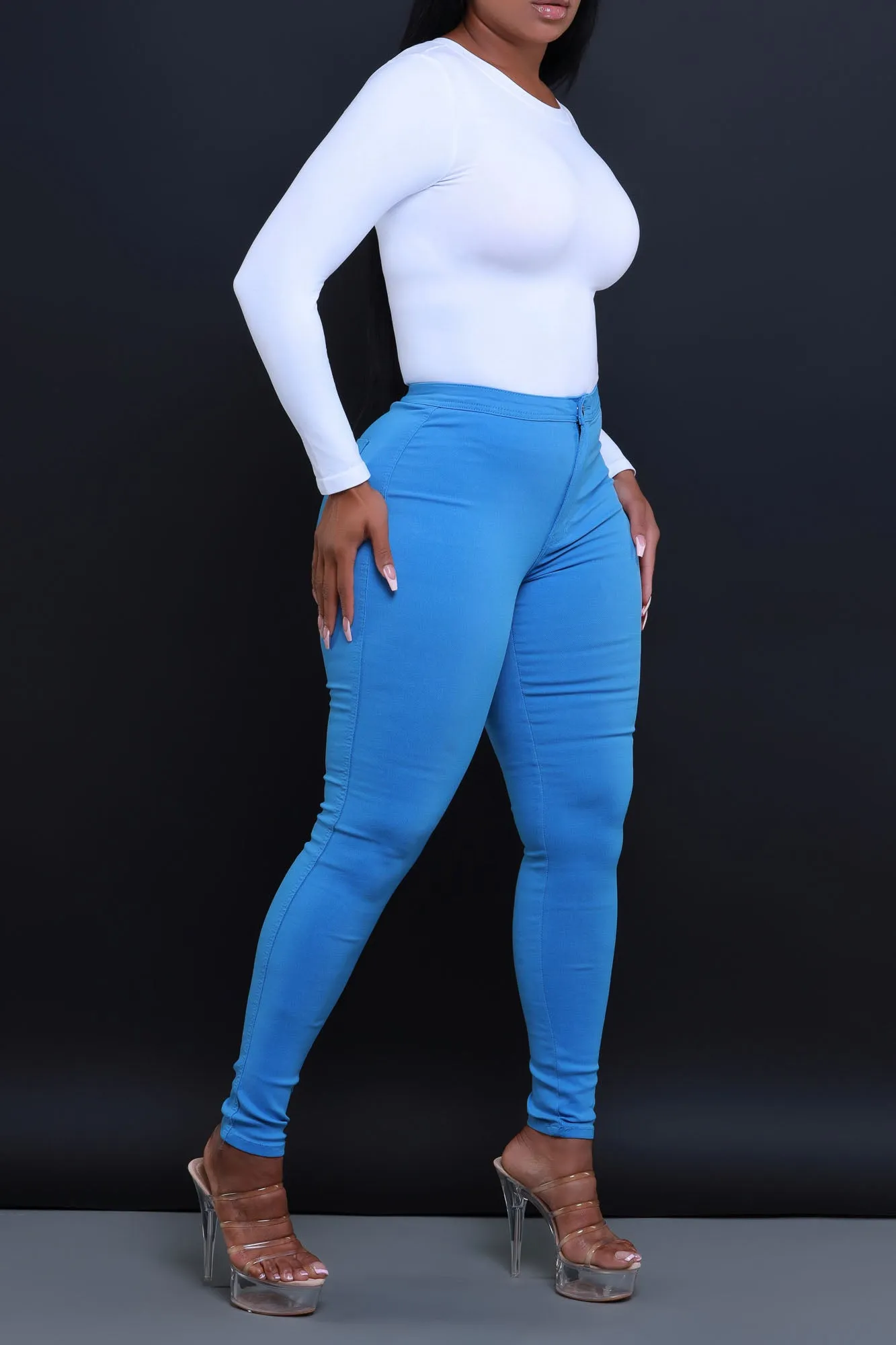 $15.99 Super Swank High Waist Stretchy Jeans - Baby Blue