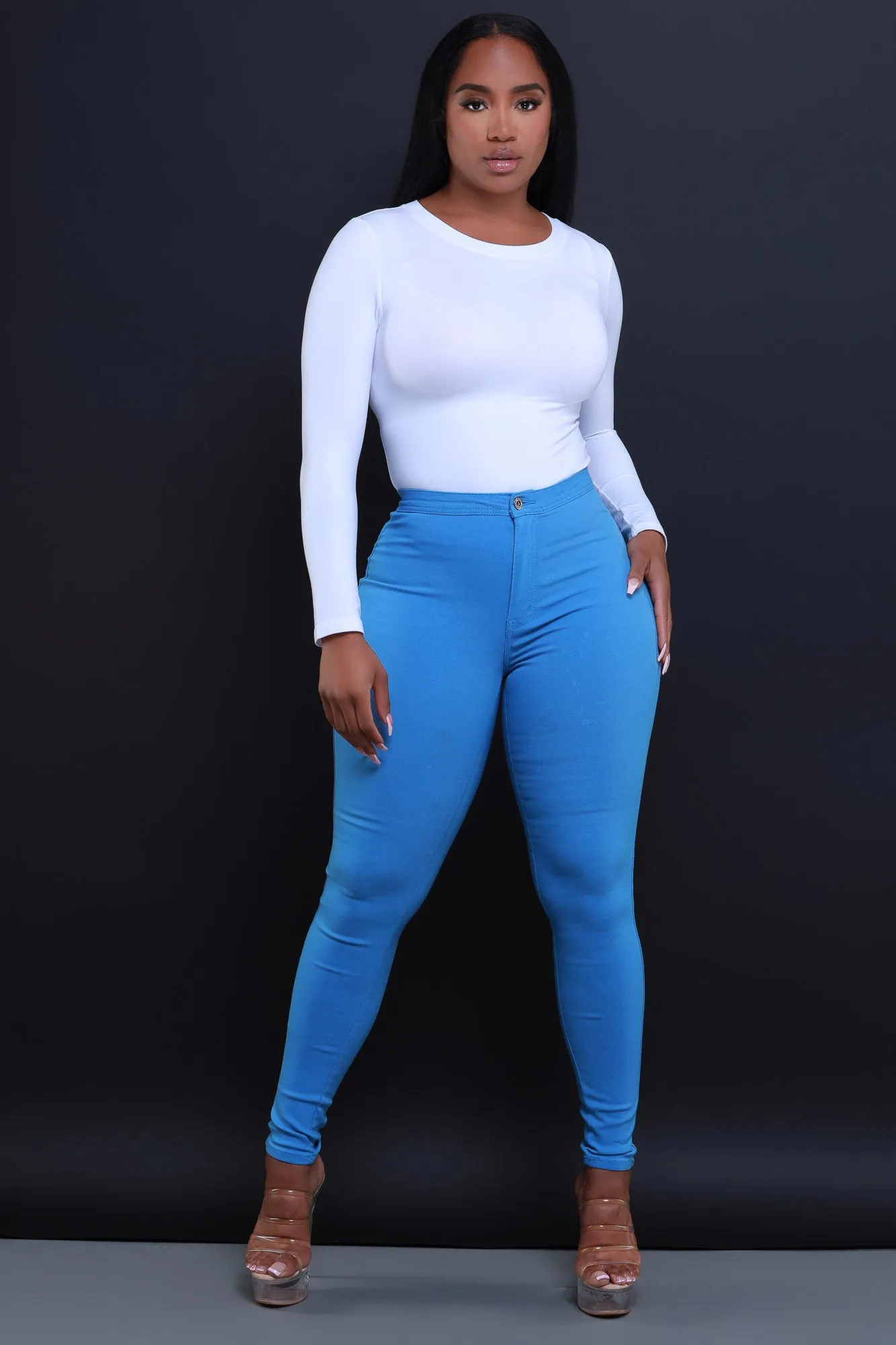 $15.99 Super Swank High Waist Stretchy Jeans - Baby Blue