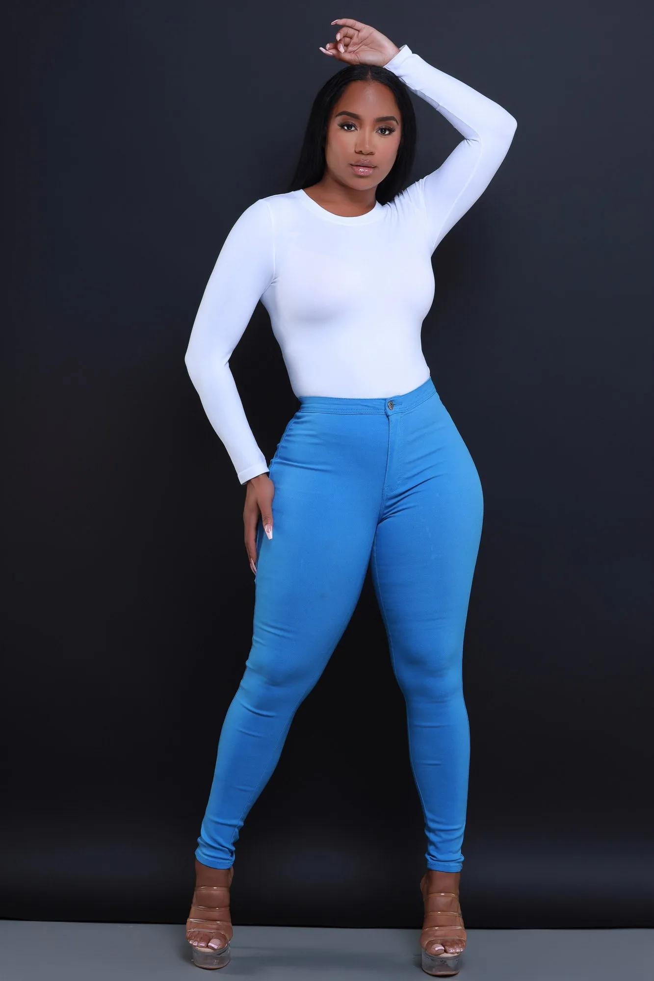 $15.99 Super Swank High Waist Stretchy Jeans - Baby Blue