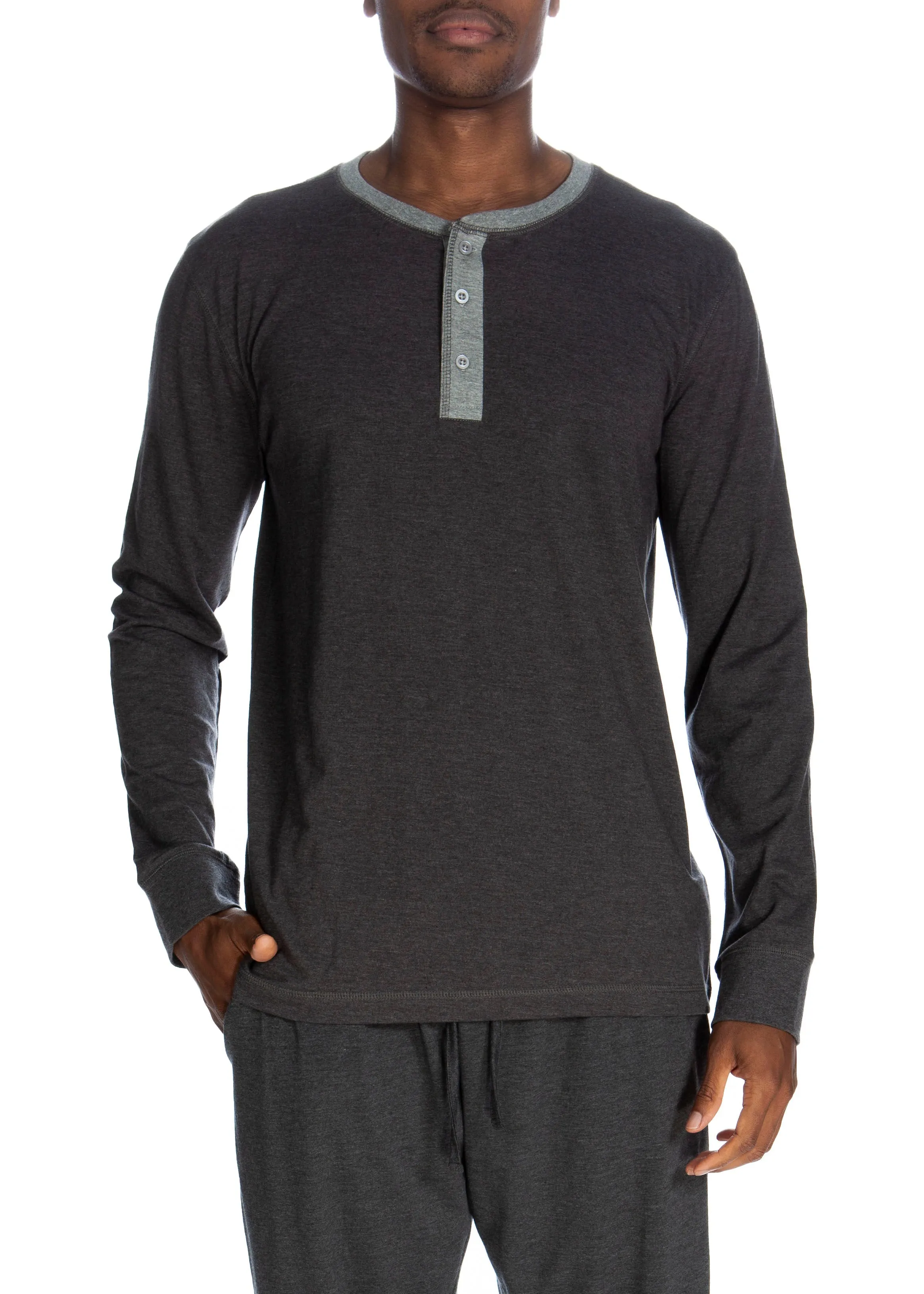 3 Button Lounge Henley Shirt - Contrast Piping