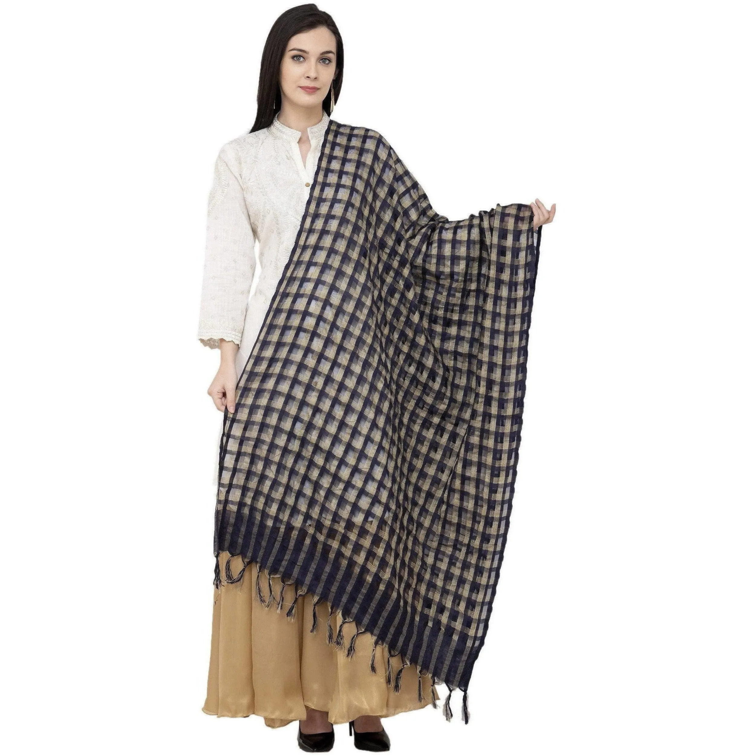 A R Silk Golder Box Regular Dupatta Color Navy Dupatta or Chunni