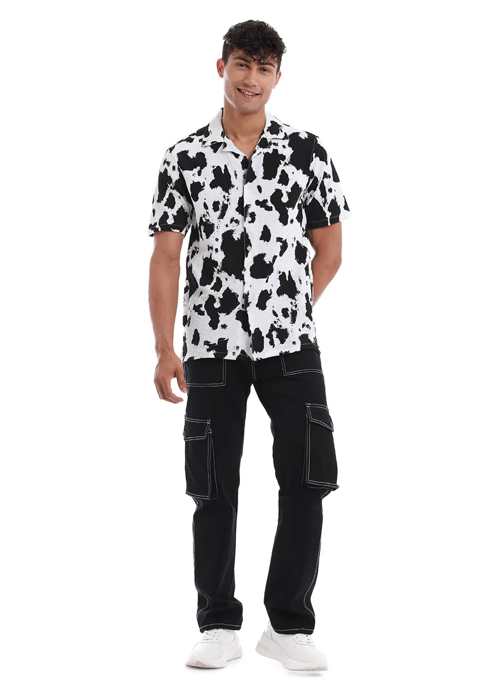 Abstract Black Print Popcorn Shirt