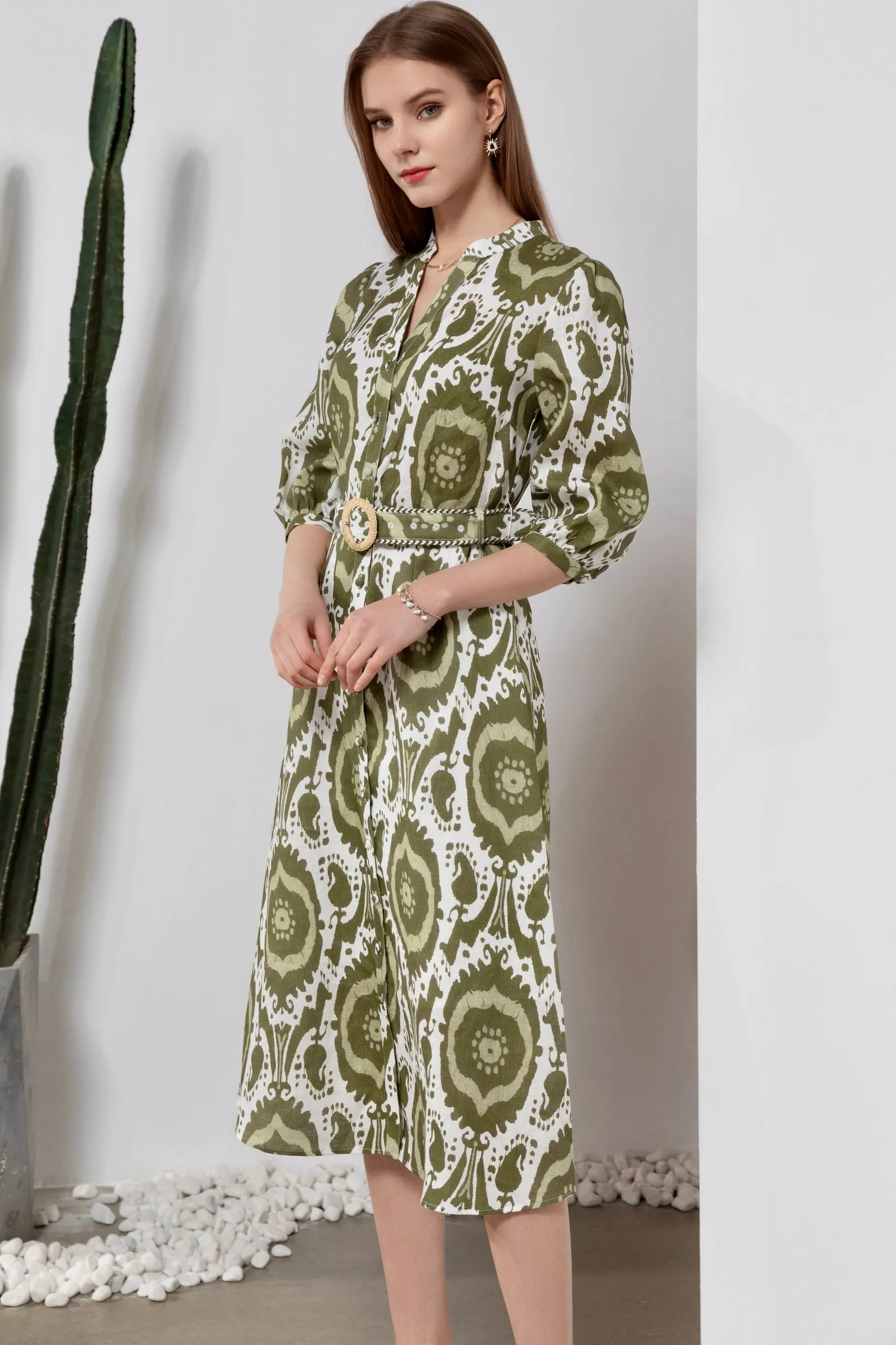 Ada Midi Linen Dress - Khaki