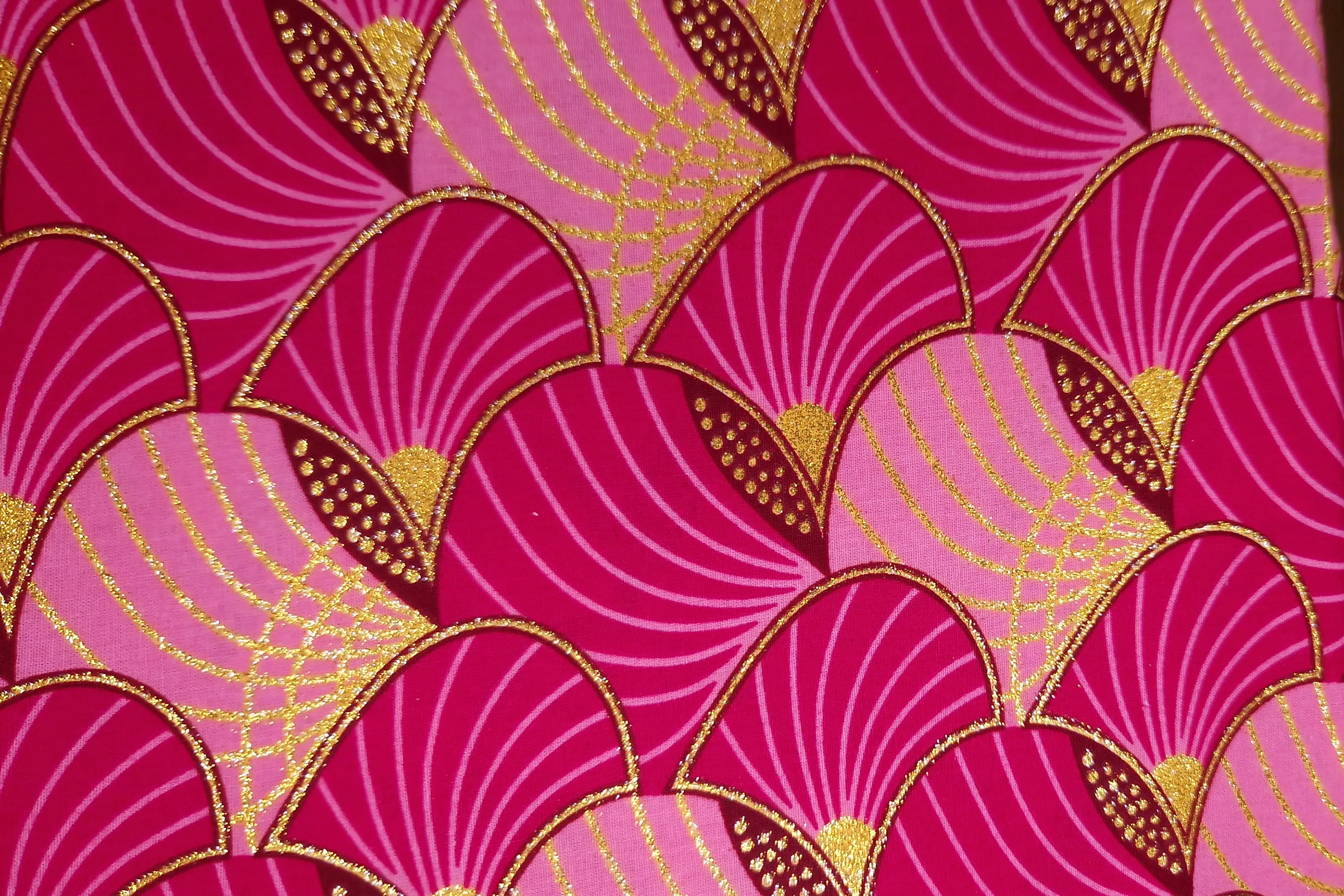 African print fabric - Exclusive Embellished Glitter effects 100% cotton - KT-3093 Gold Pink