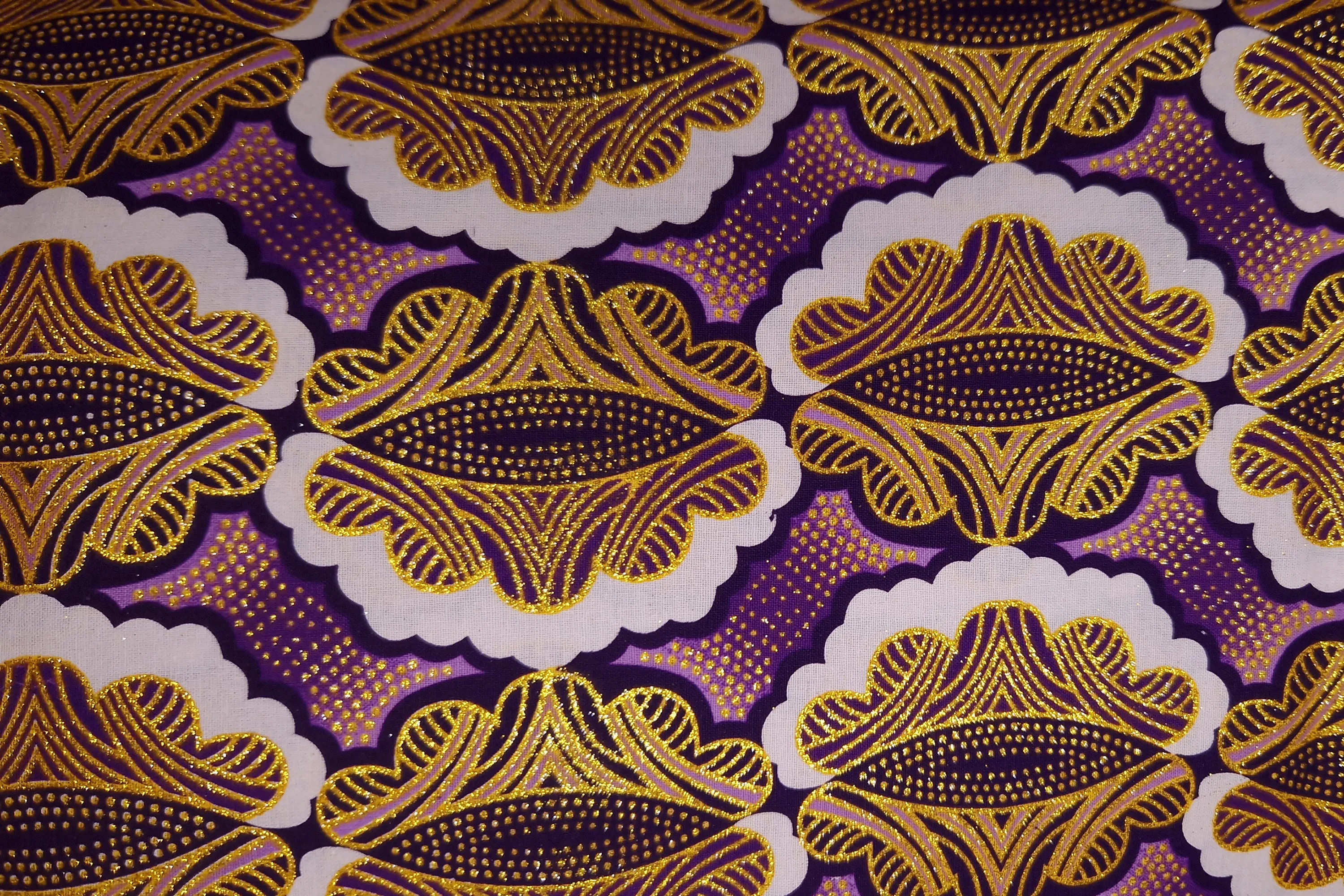 African print fabric - Exclusive Embellished Glitter effects 100% cotton - KT-3112 Gold Purple