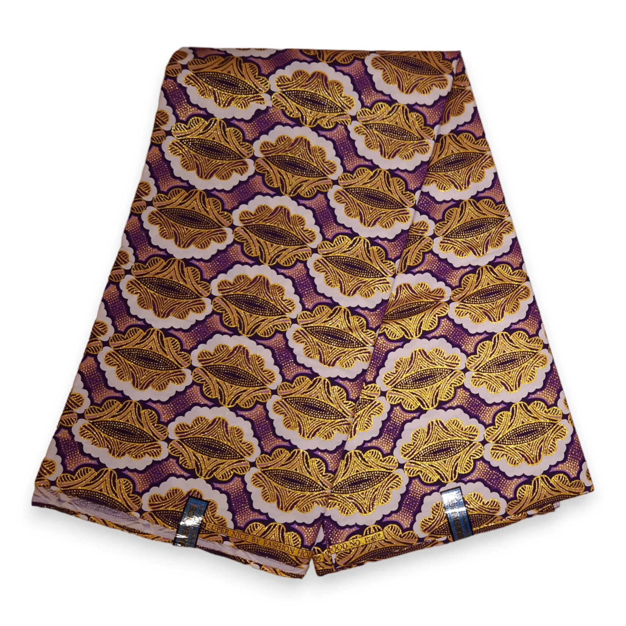 African print fabric - Exclusive Embellished Glitter effects 100% cotton - KT-3112 Gold Purple