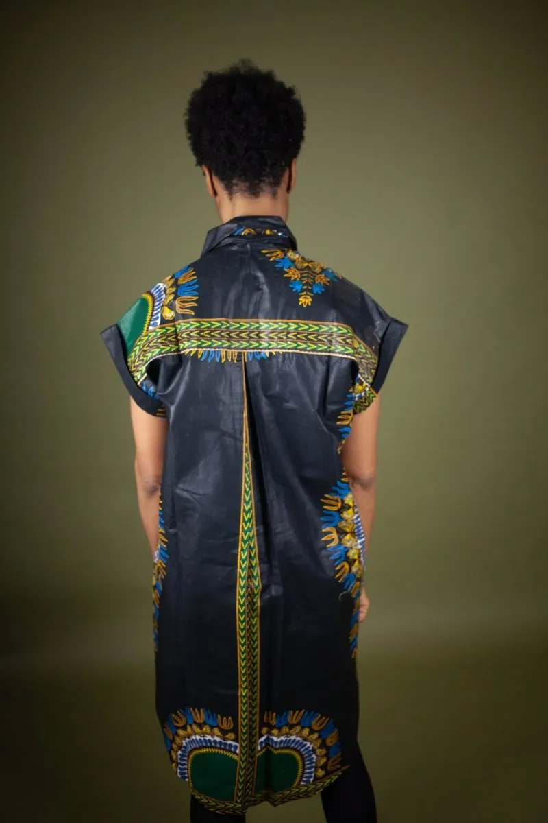 African Shirt Dress in Black Dashiki