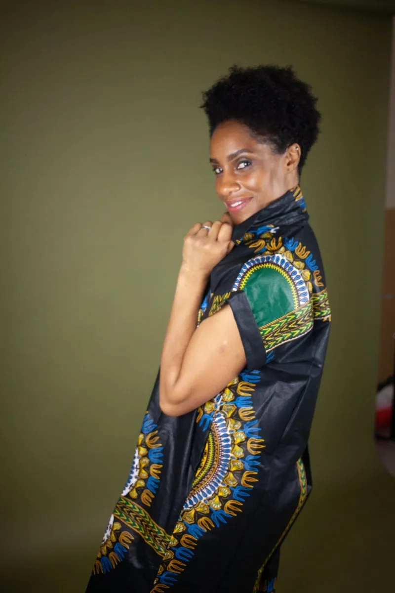 African Shirt Dress in Black Dashiki