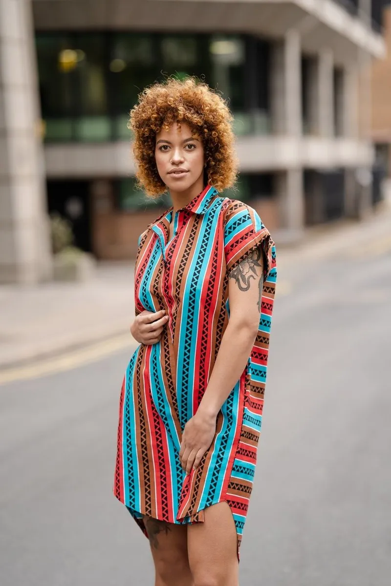 African Shirt Dress In Pink Ankara