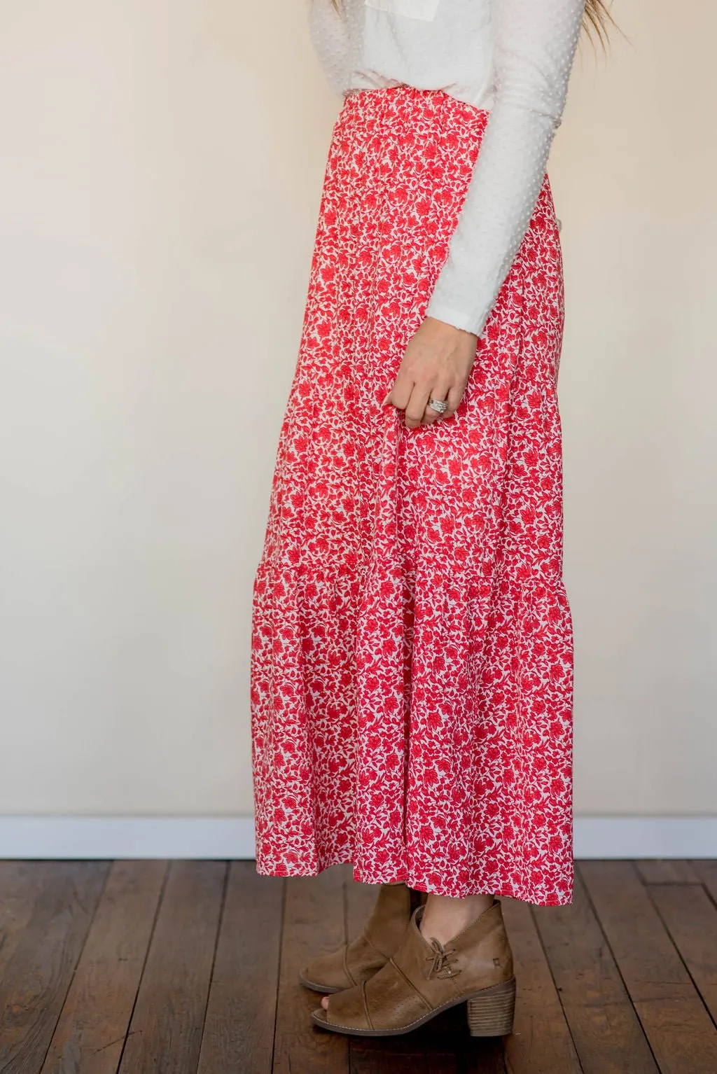 Antique Blooms Tiered Maxi Skirt