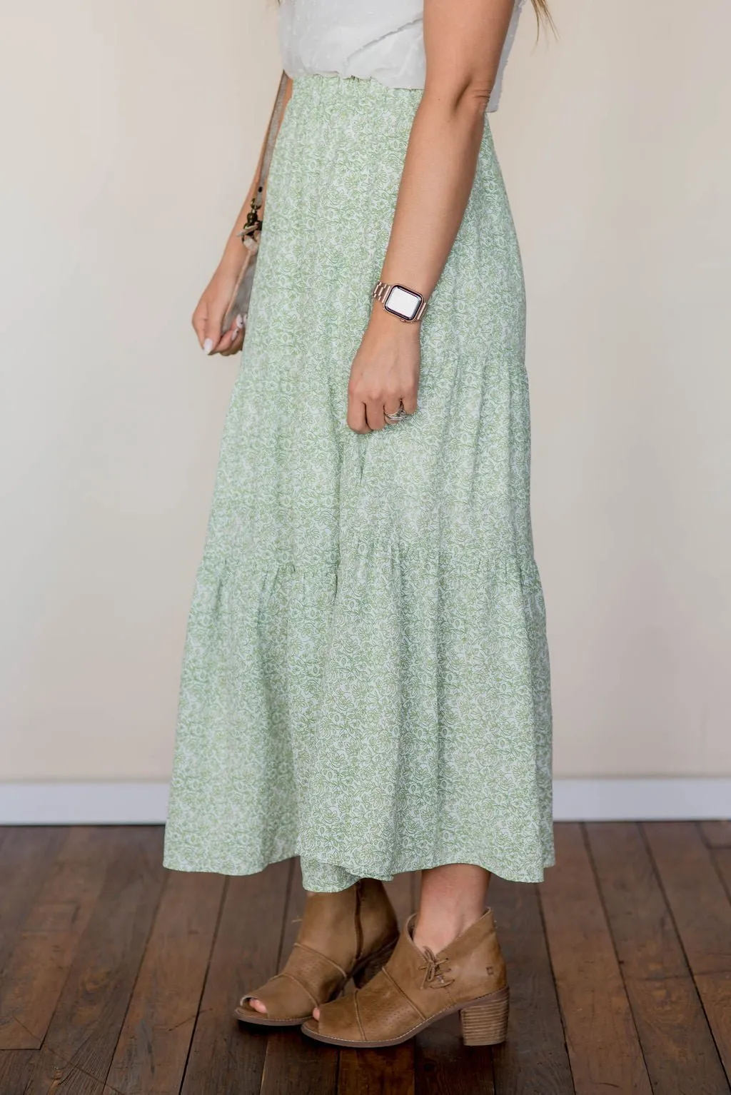 Antique Blooms Tiered Maxi Skirt