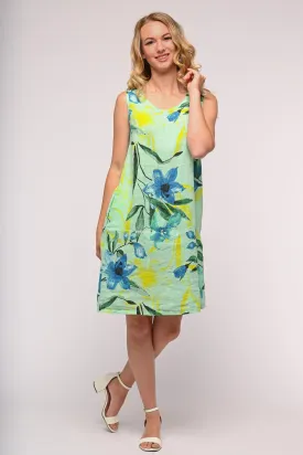 Aqua Floral Linen Dress