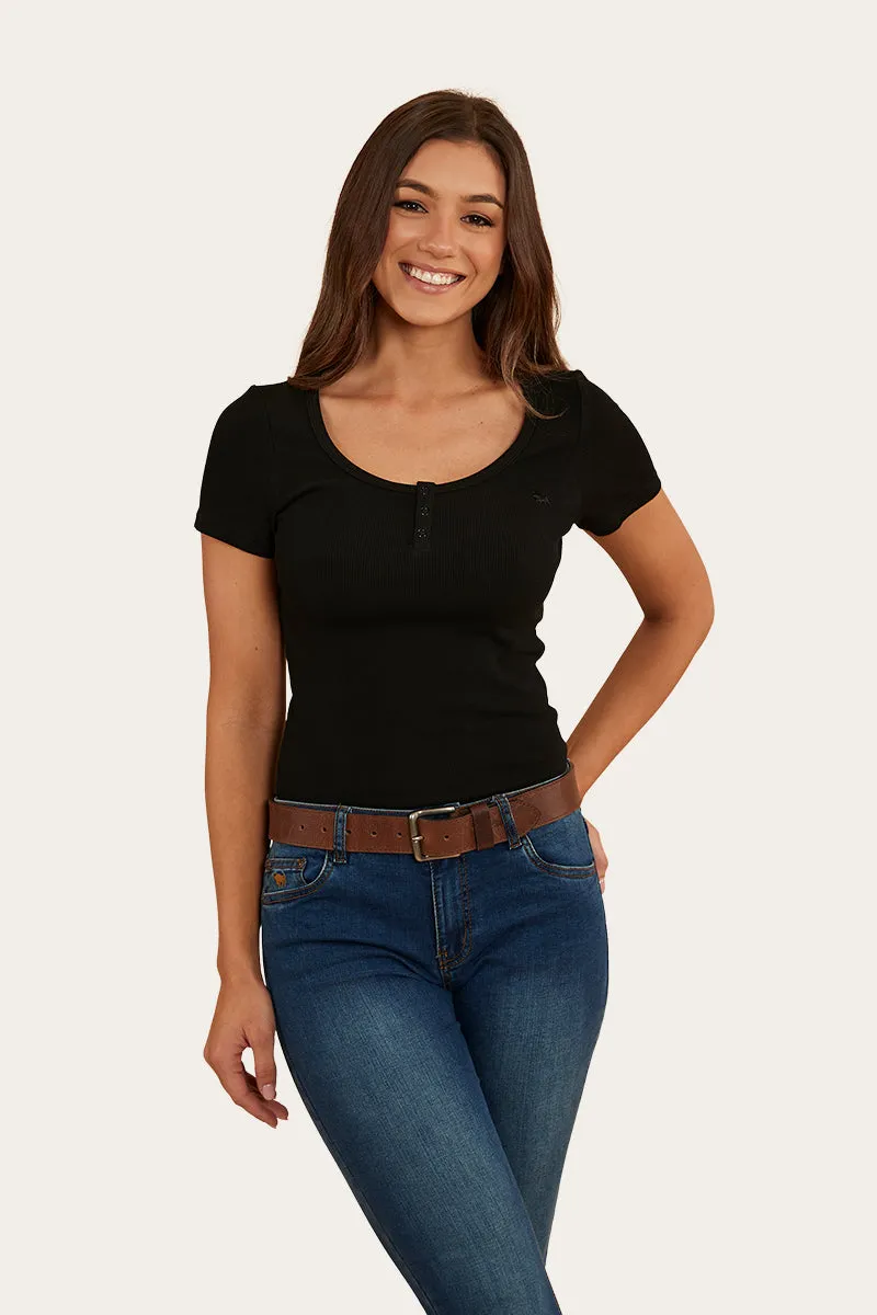 Arabella Womens Scoop Neck Baby Tee - Black