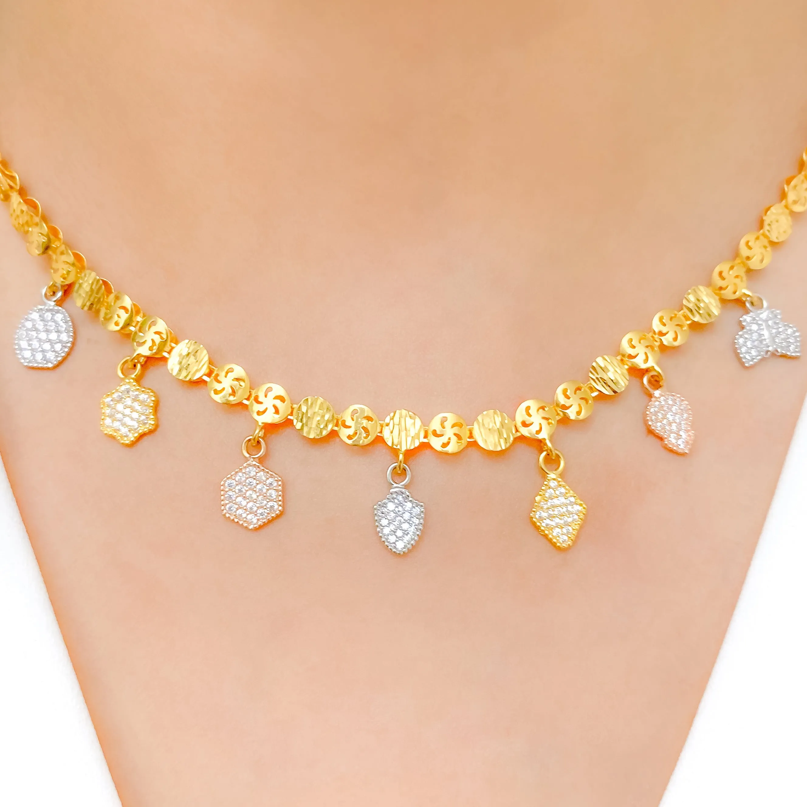 Attractive Three-Tone Charms CZ Necklace