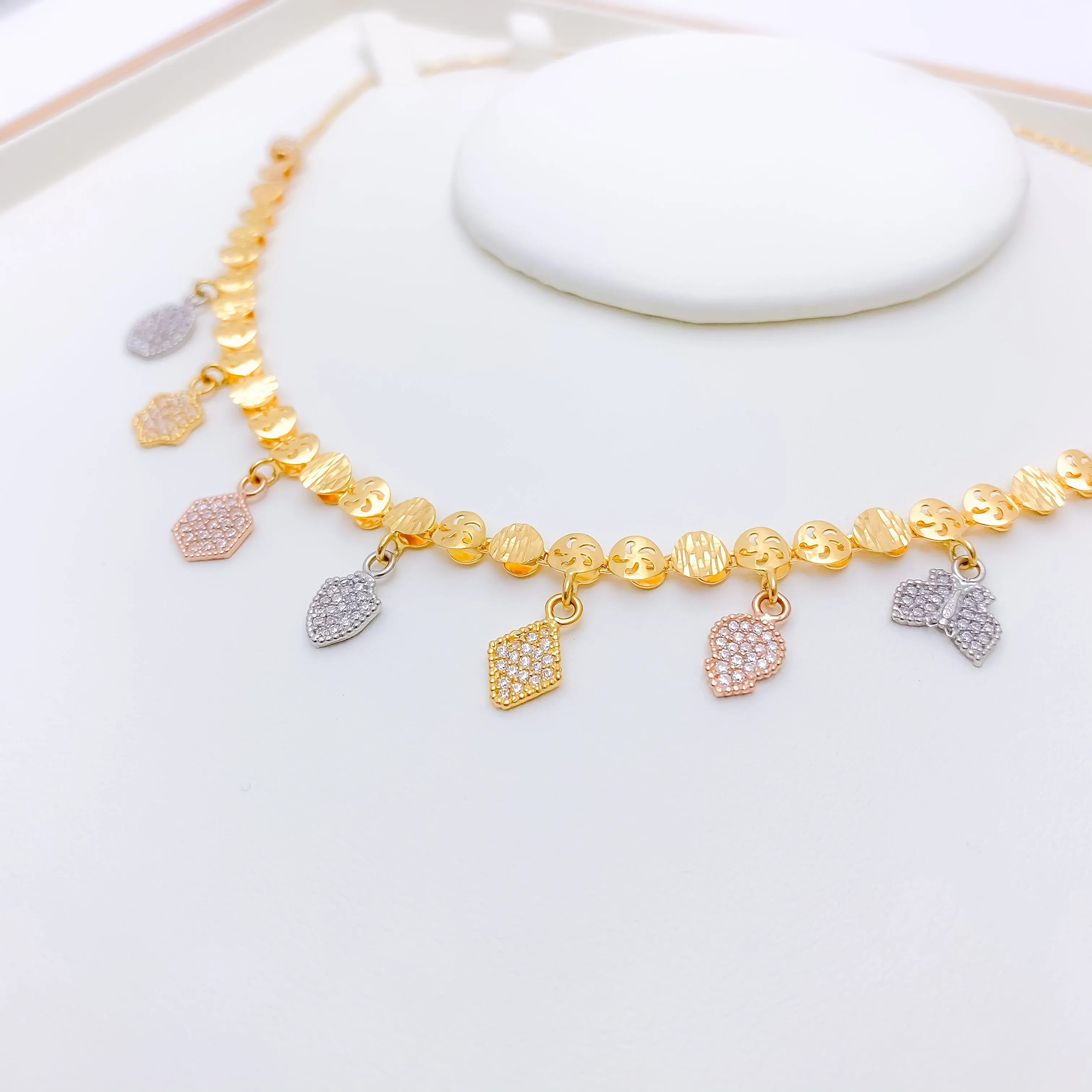 Attractive Three-Tone Charms CZ Necklace