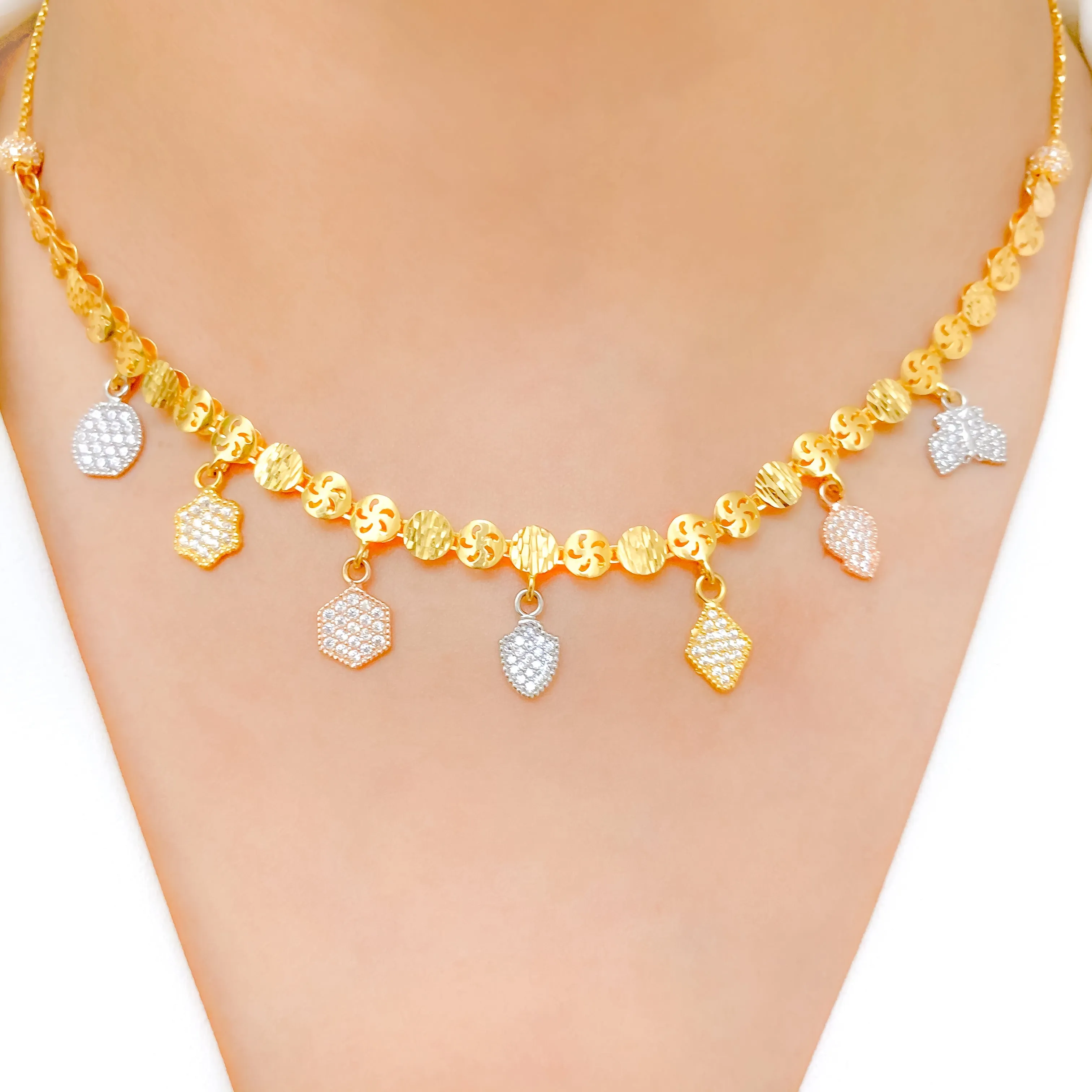 Attractive Three-Tone Charms CZ Necklace