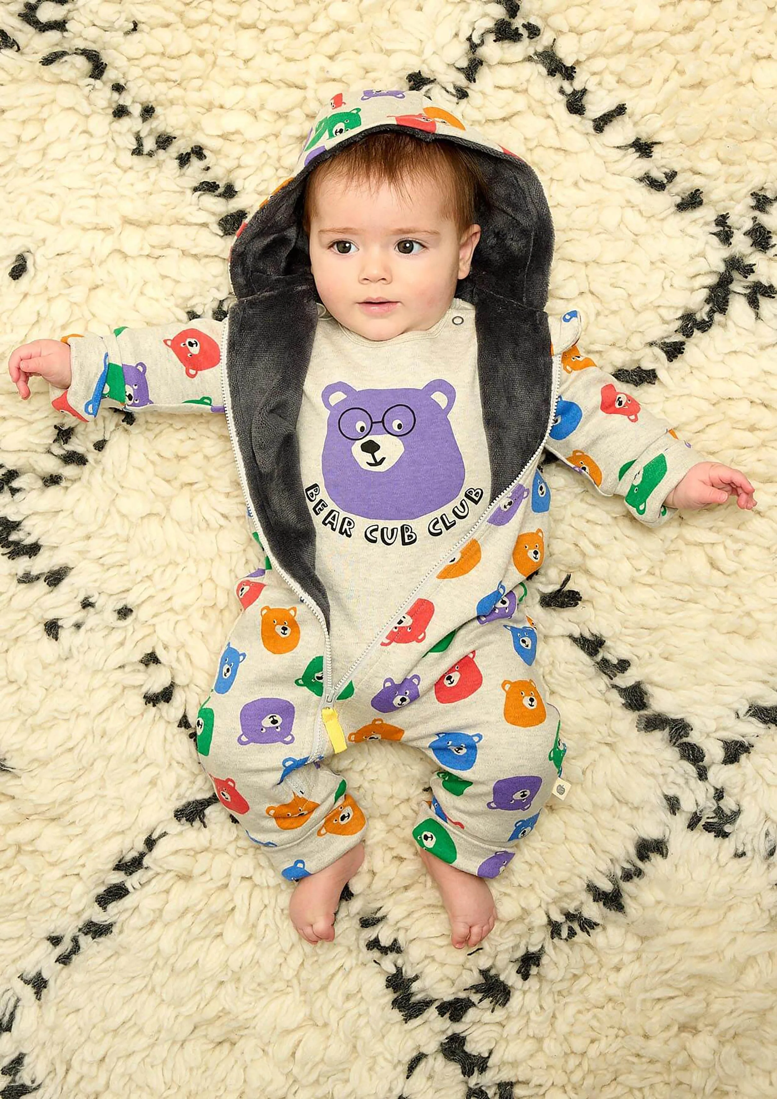 Baby Bears Faux Fur Lined Onesie in Multicolour