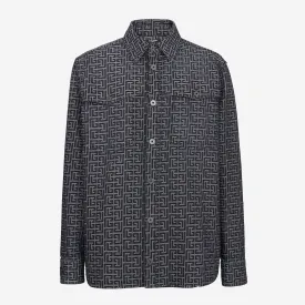 Balmain Monogrammed Jacquard Denim Shirt