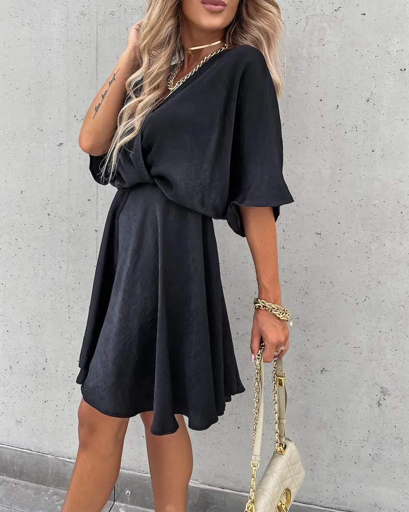 Batwing Sleeve Overlap Flowy Swing Dress