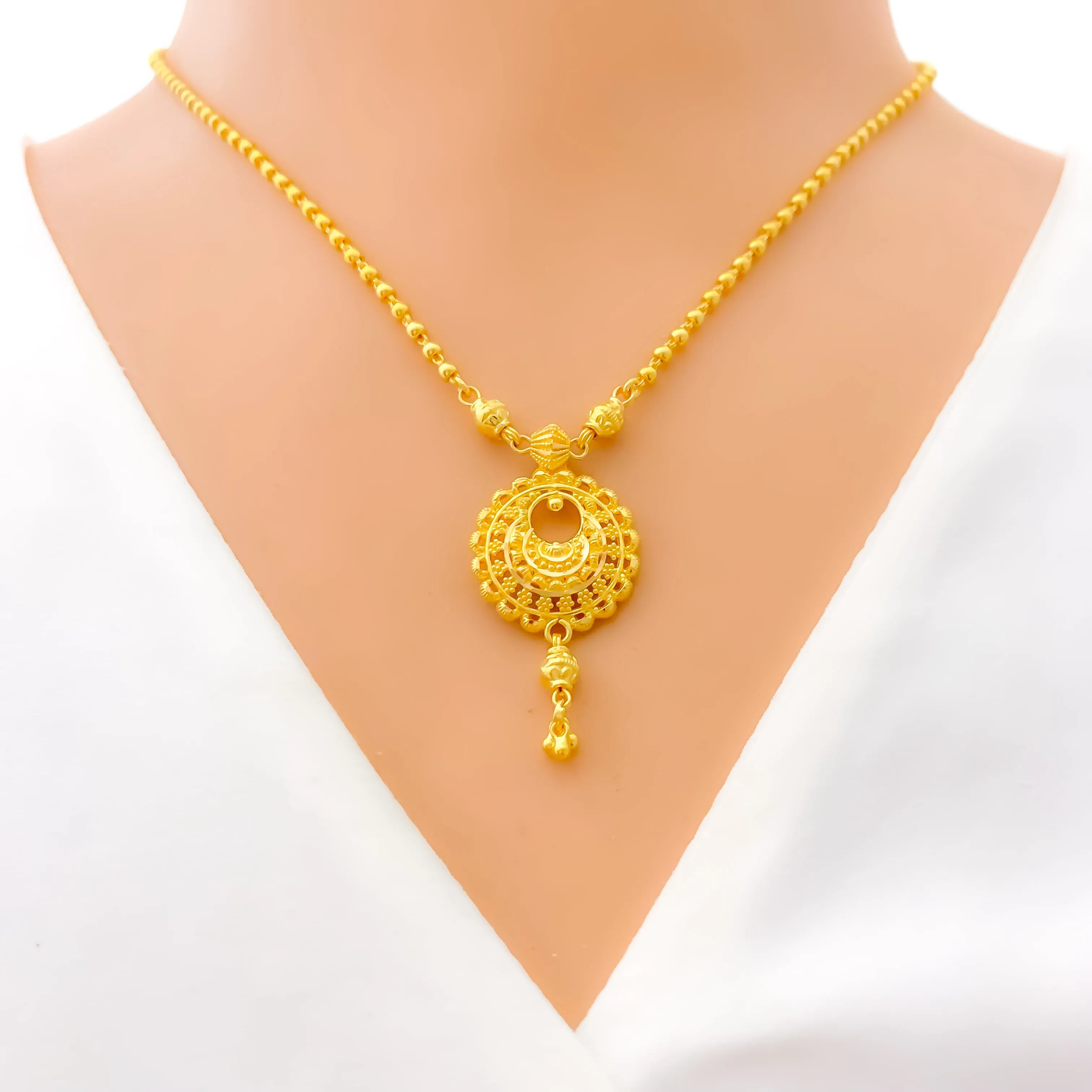 Beaded Flower Inspired 22k Gold Necklace Set