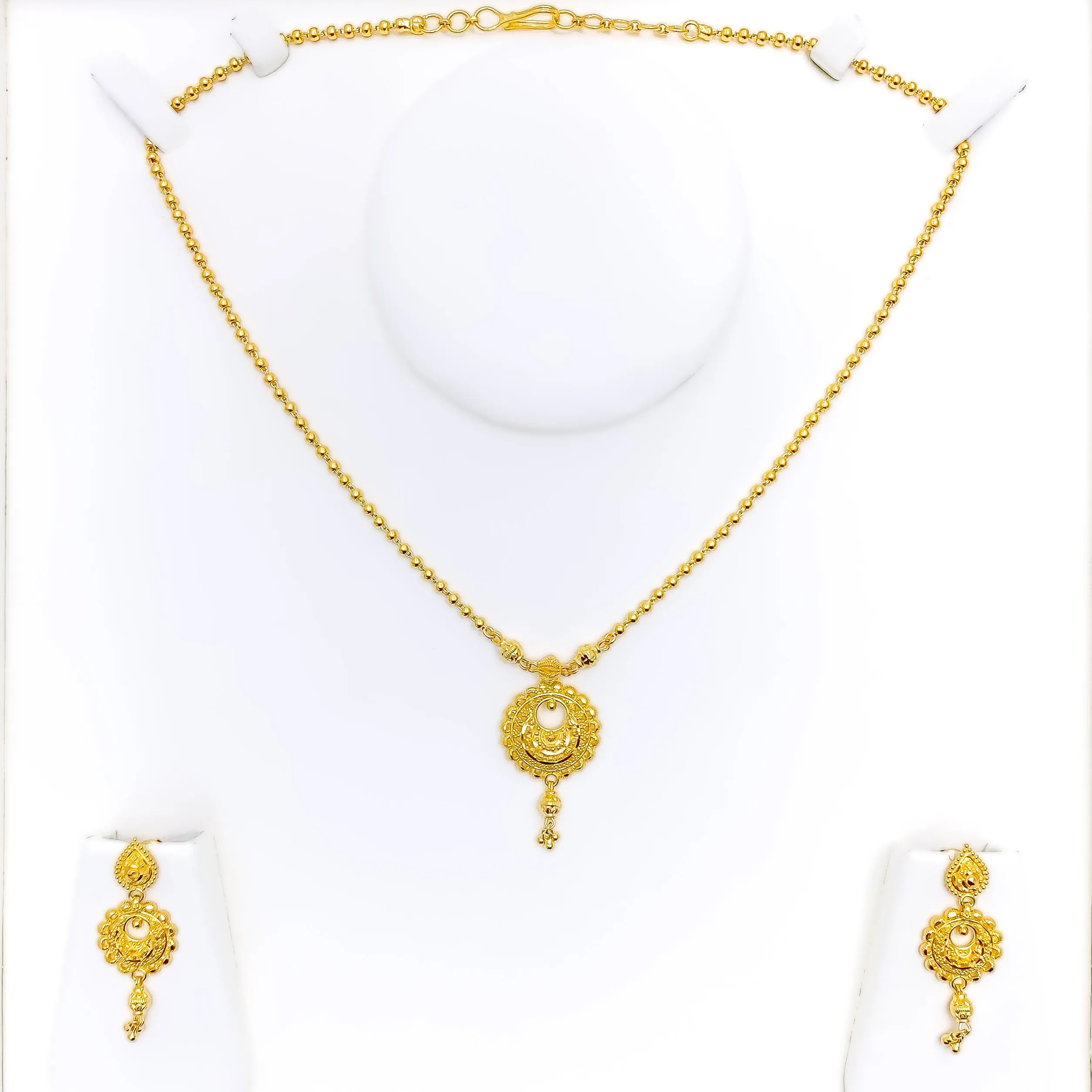 Beaded Flower Inspired 22k Gold Necklace Set