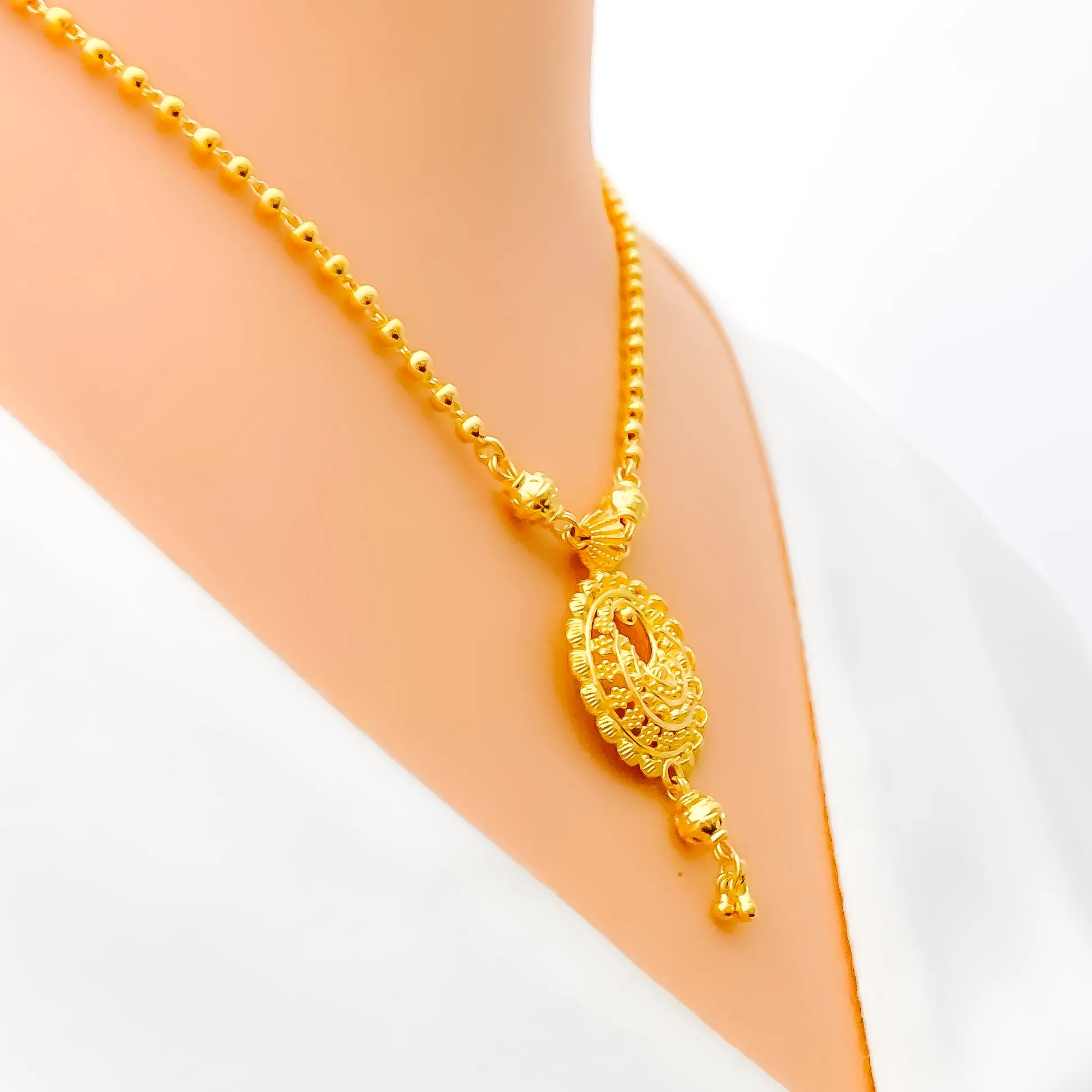 Beaded Flower Inspired 22k Gold Necklace Set