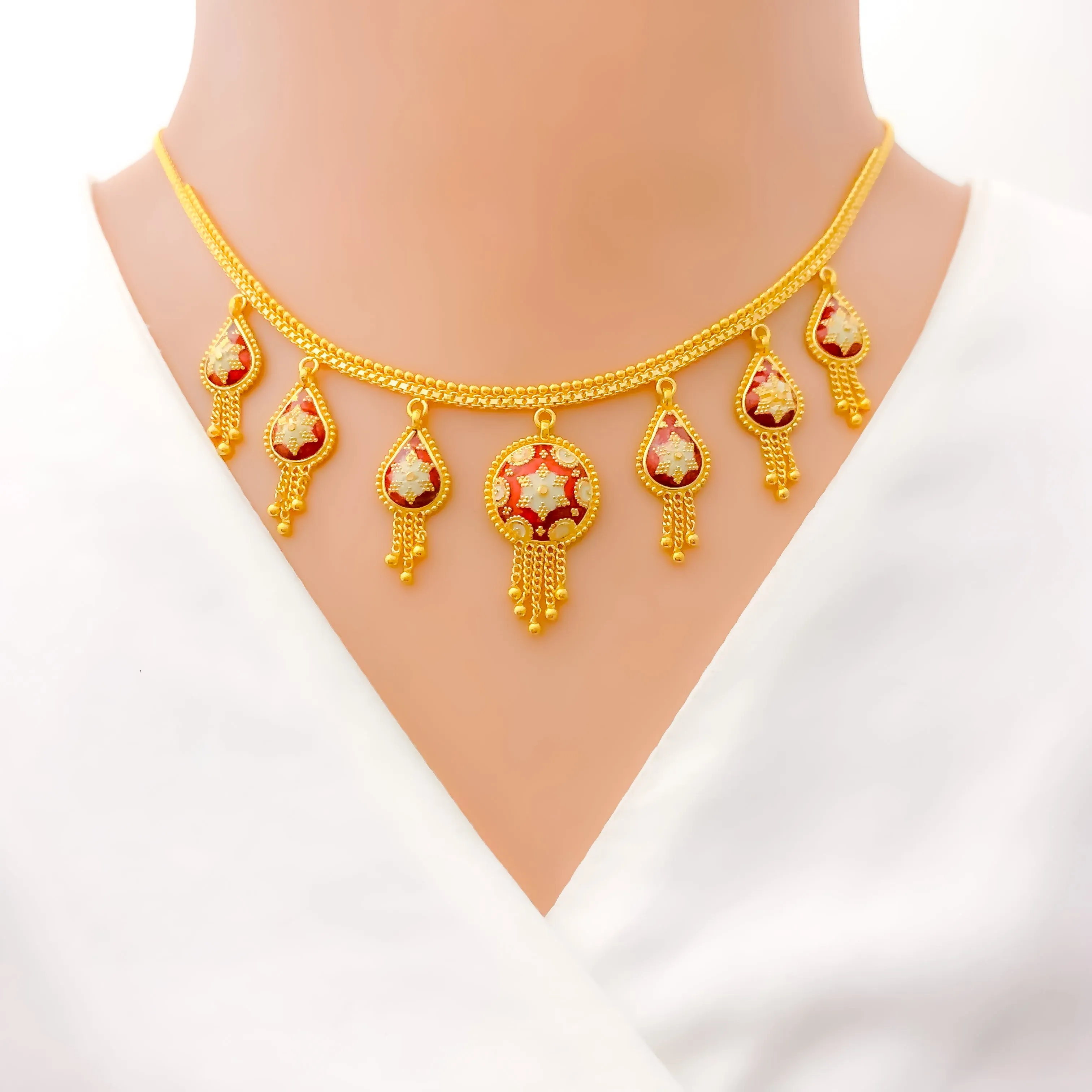 Beautiful Enamel Tassel 22k Gold Necklace Set