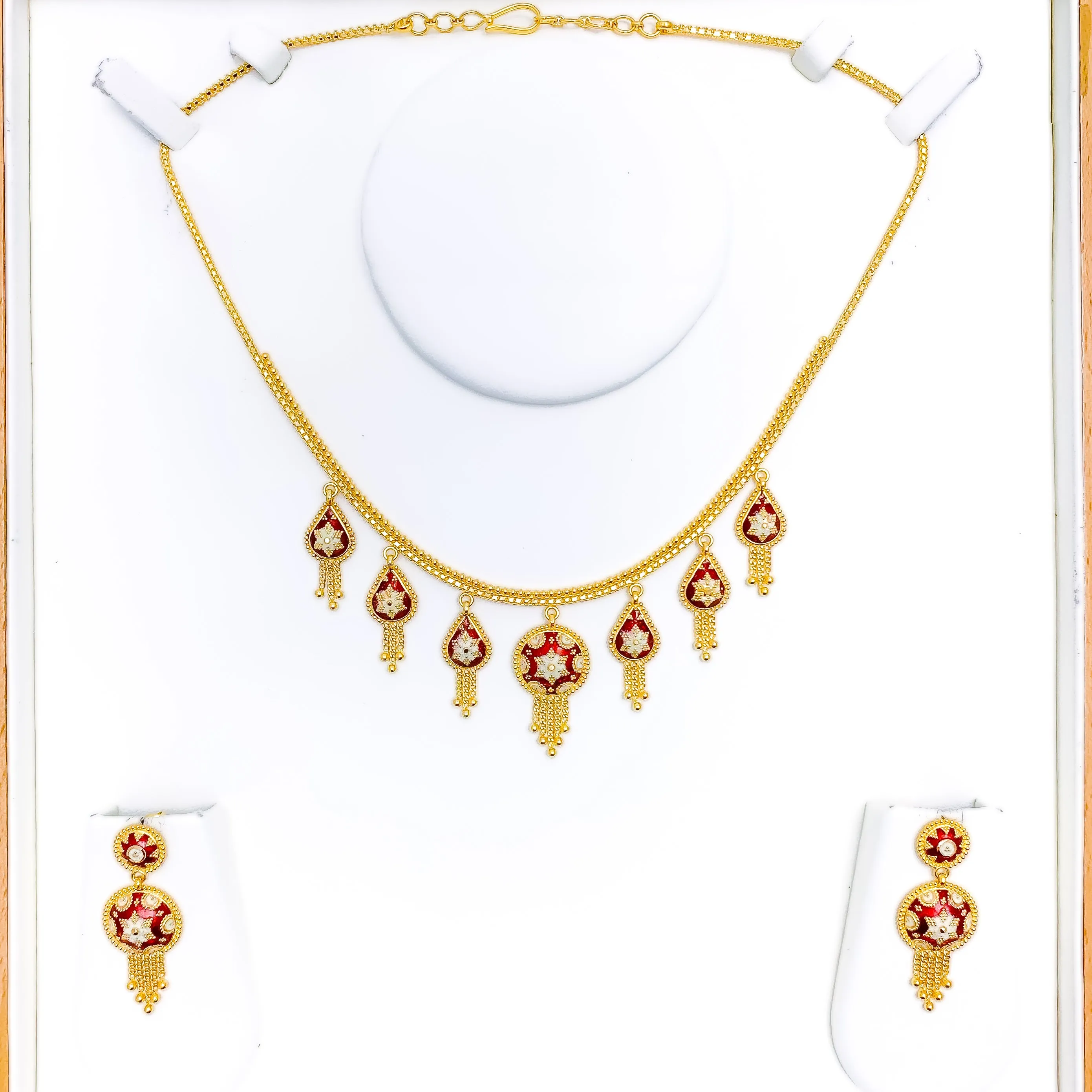 Beautiful Enamel Tassel 22k Gold Necklace Set