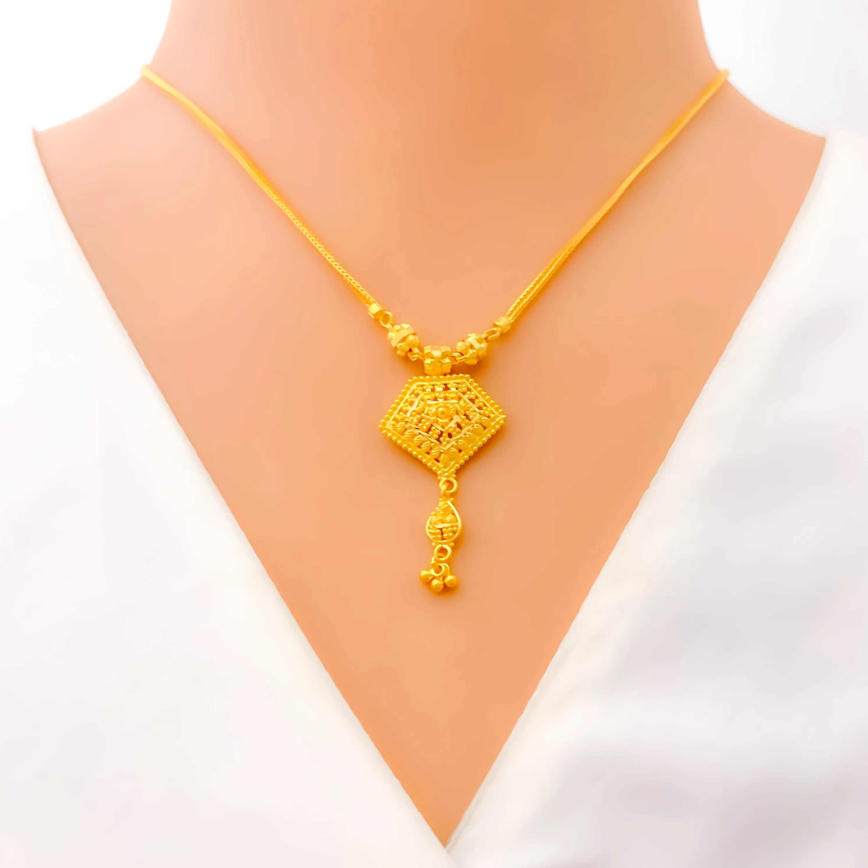 Beveled Light-weight 22k Gold Necklace Set