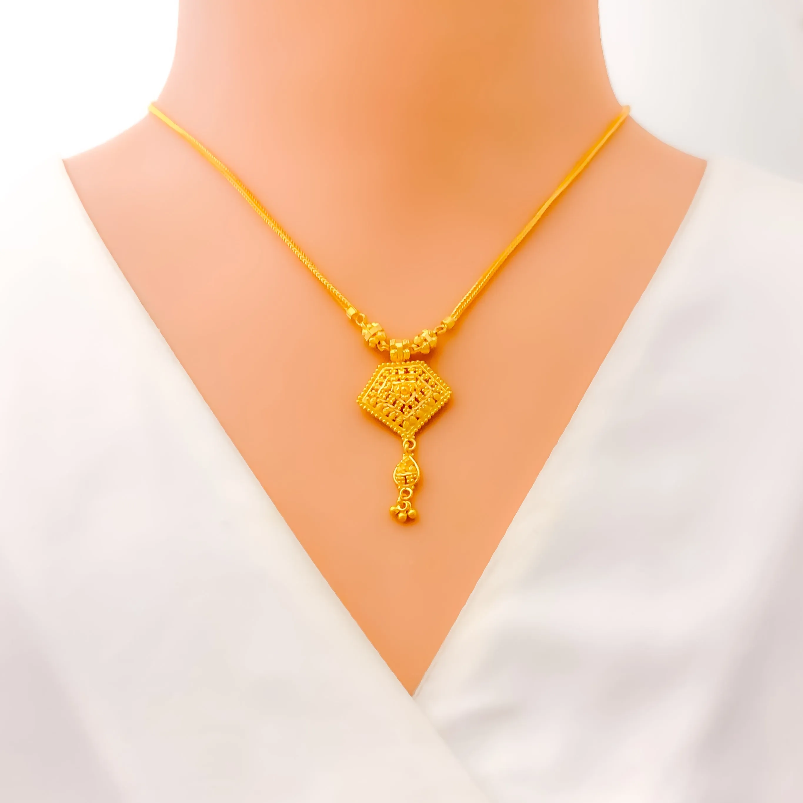 Beveled Light-weight 22k Gold Necklace Set