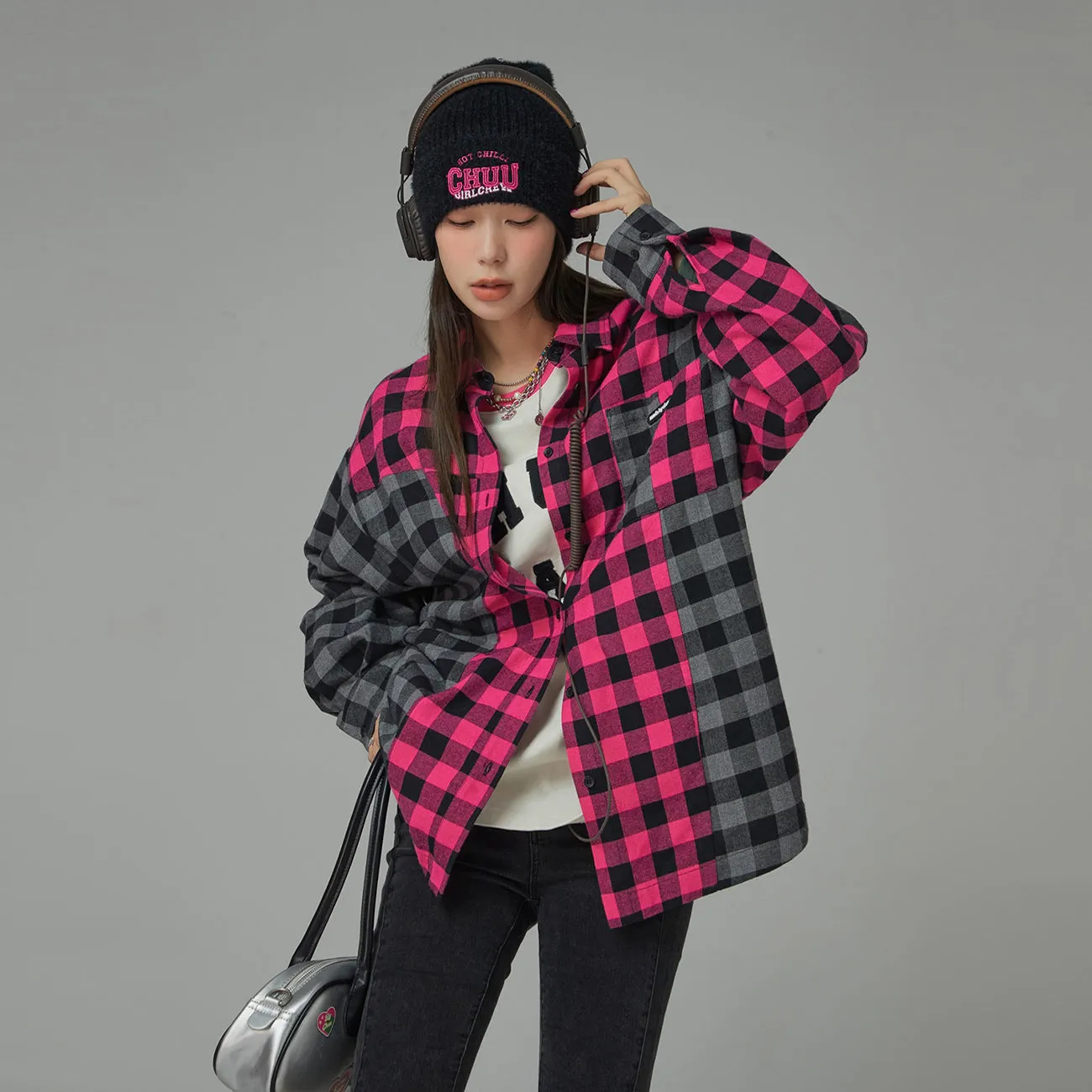 Bi-Color Oversized Check Shirt