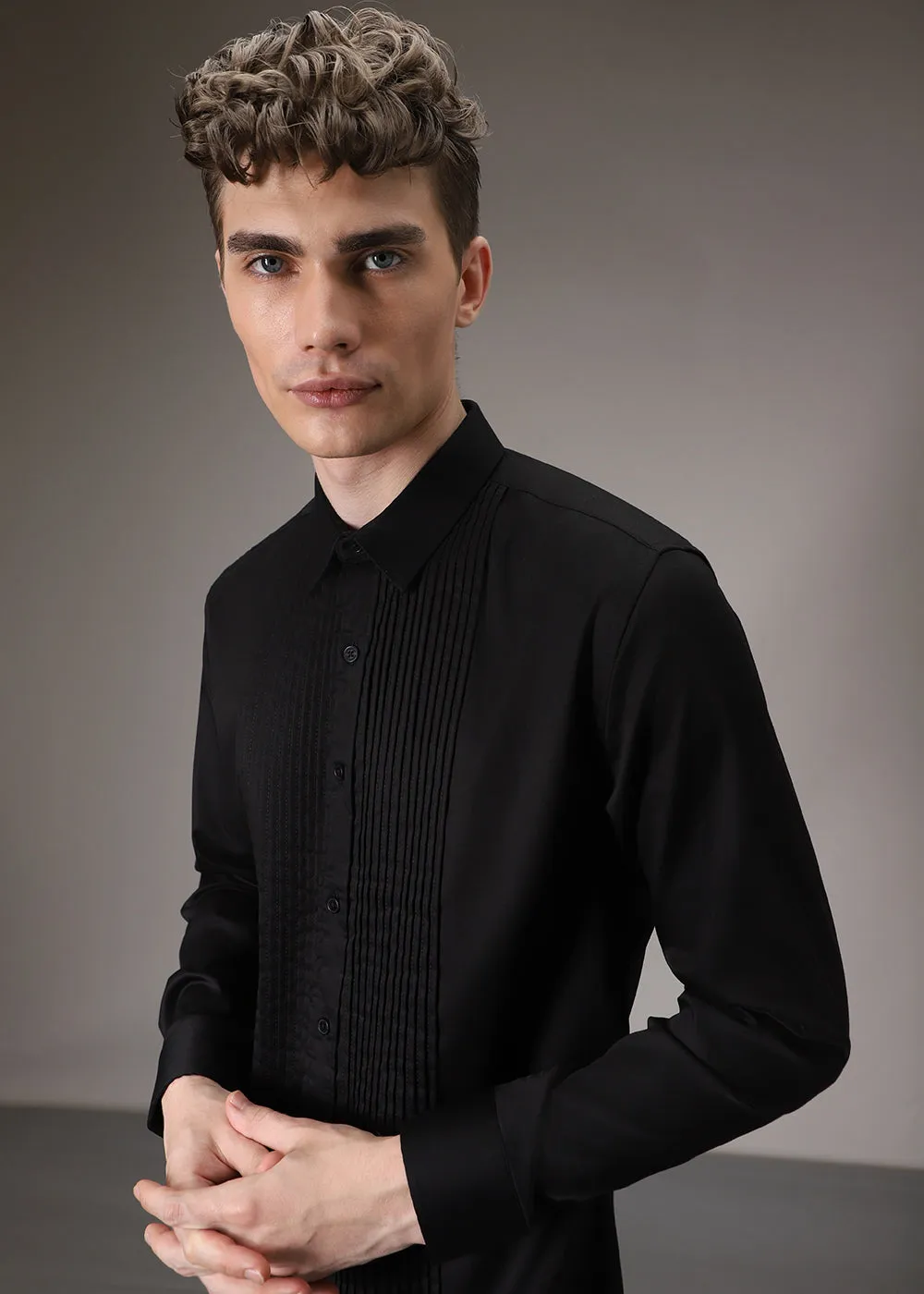 Black Pleated Designer Shirt