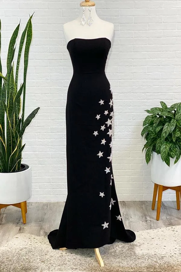 Black Strapless Prom Party Dress with High Slit,DP997