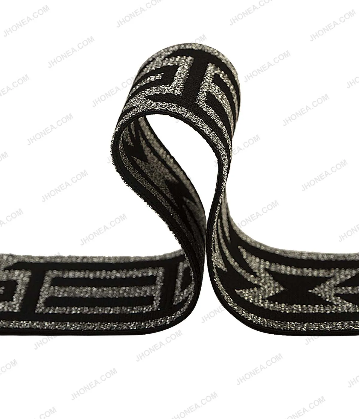 Black with Shiny Metallic Silver Rivil-Civil Glitter Elastic