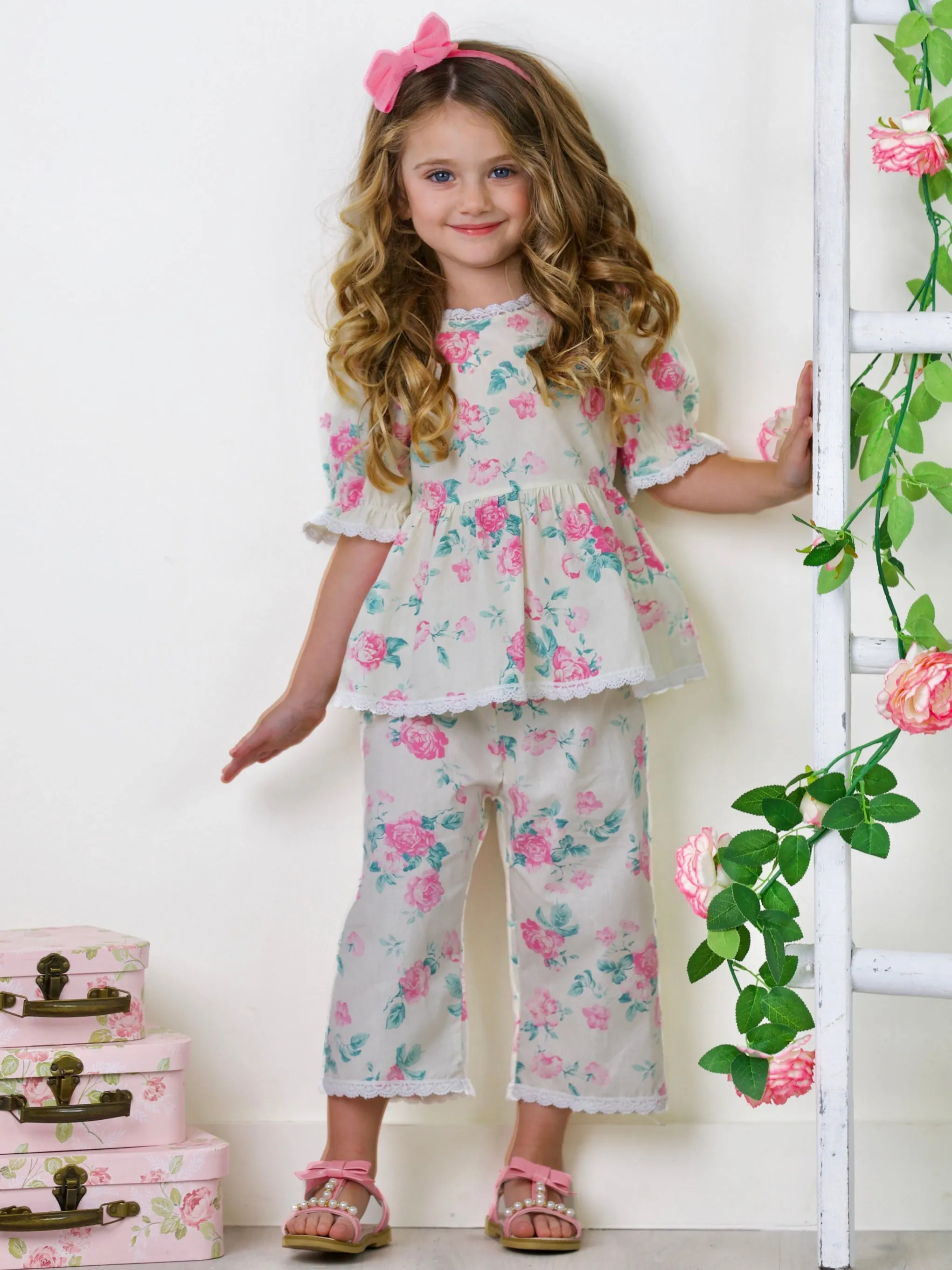 Blooming In Comfort Floral Wide Leg Pants Set