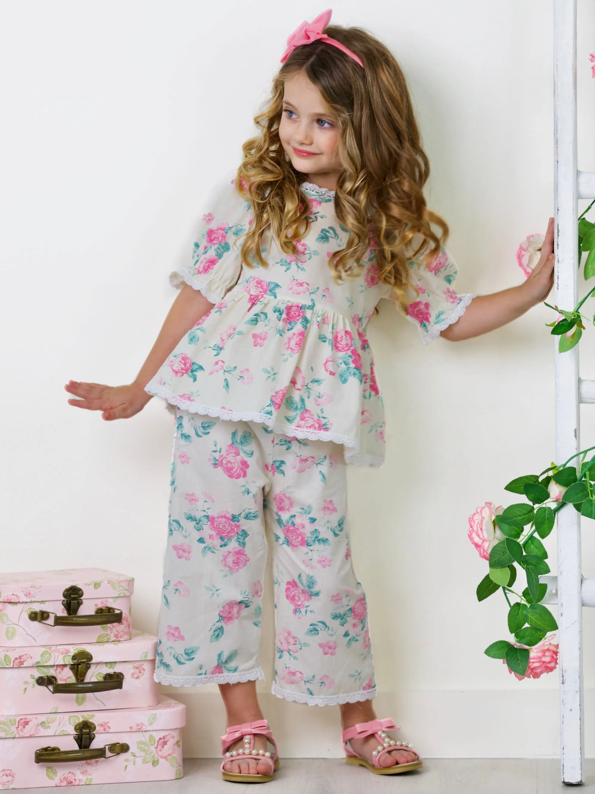 Blooming In Comfort Floral Wide Leg Pants Set