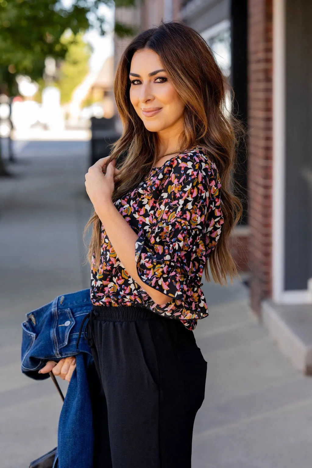 Blossoming Buds Ruffle Trim Blouse