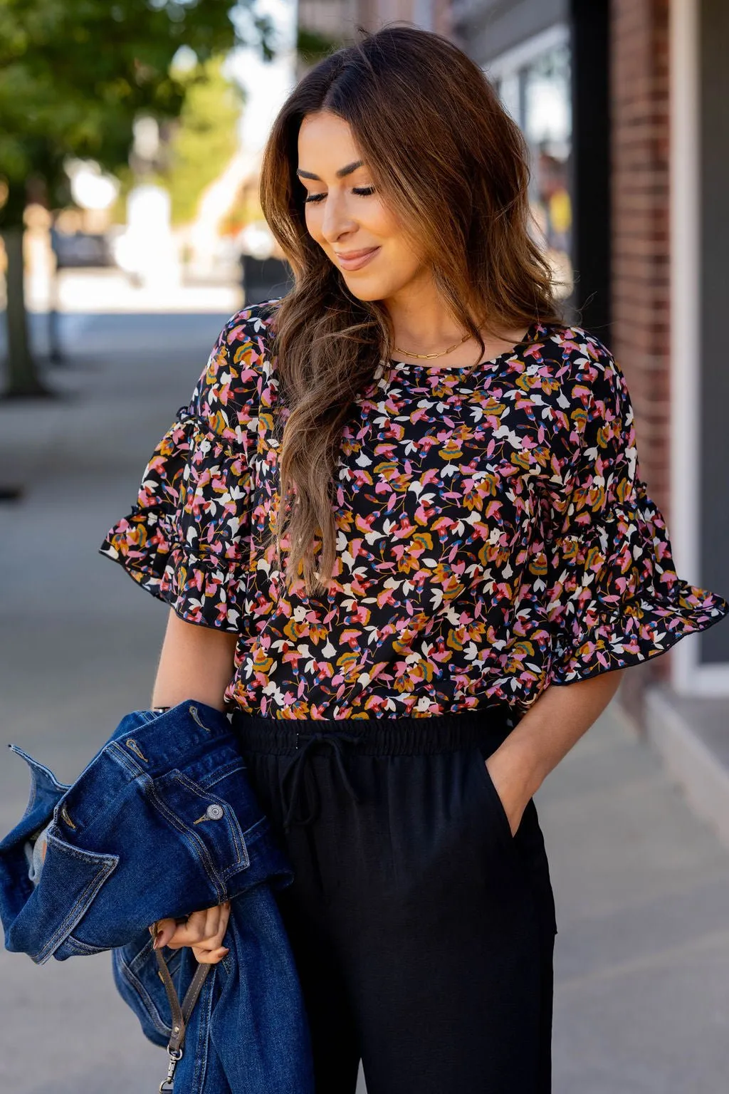 Blossoming Buds Ruffle Trim Blouse