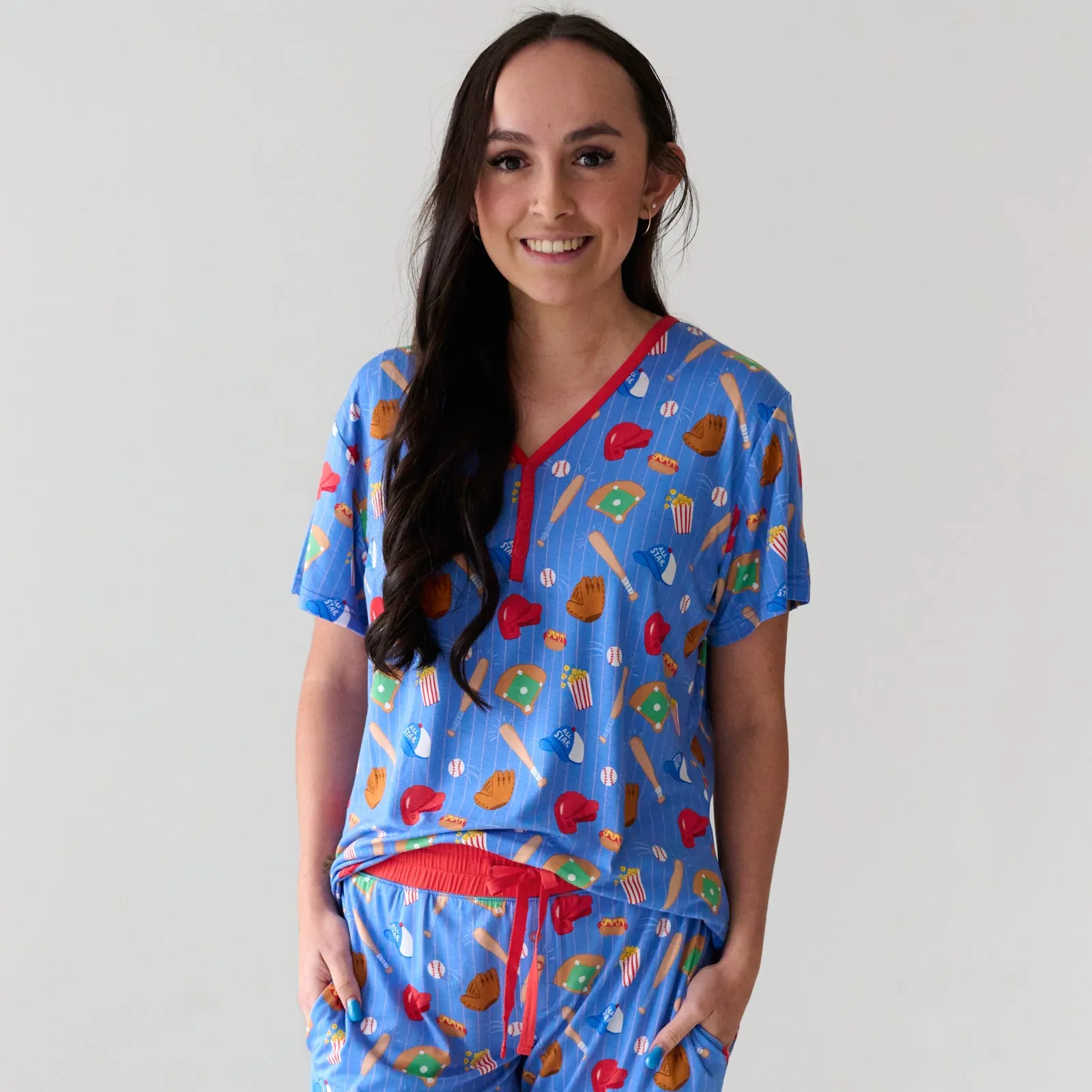 Blue All Stars Women's Short Sleeve Pajama Top