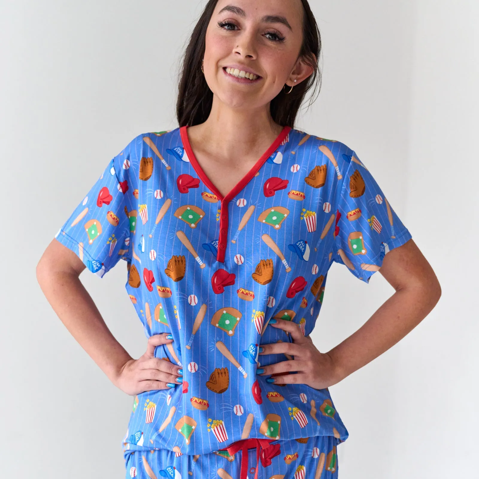 Blue All Stars Women's Short Sleeve Pajama Top