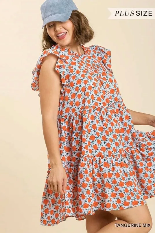 Blue/Orange Floral Babydoll Dress