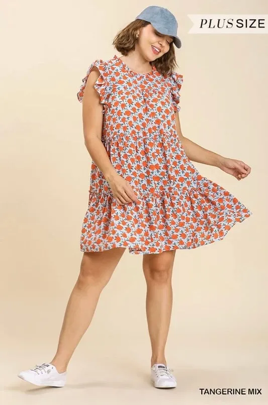 Blue/Orange Floral Babydoll Dress