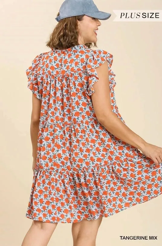 Blue/Orange Floral Babydoll Dress