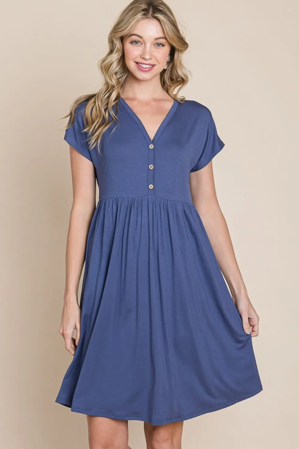 BOMBOM V-Neck Short Sleeve Dress