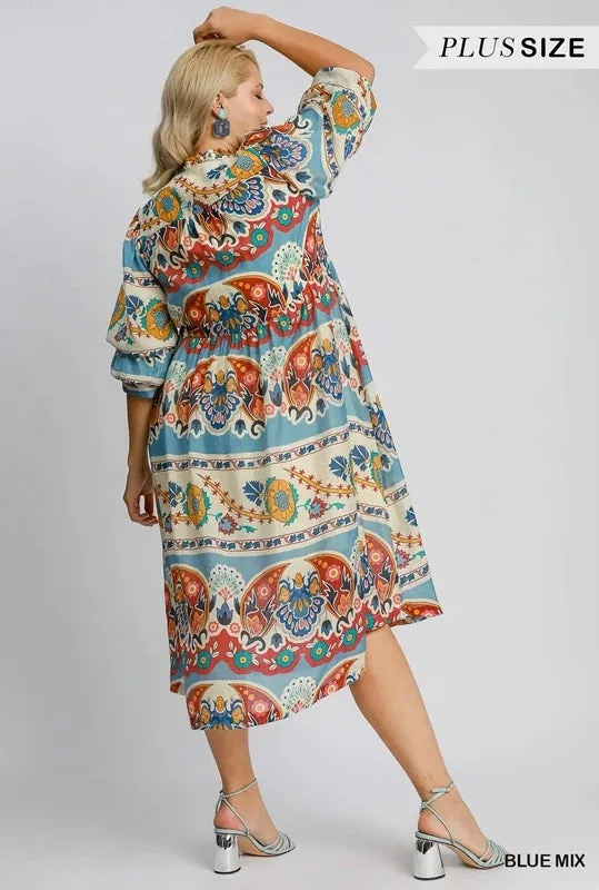 Border Print Midi Dress