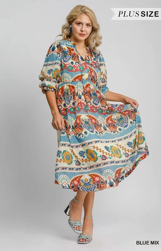 Border Print Midi Dress