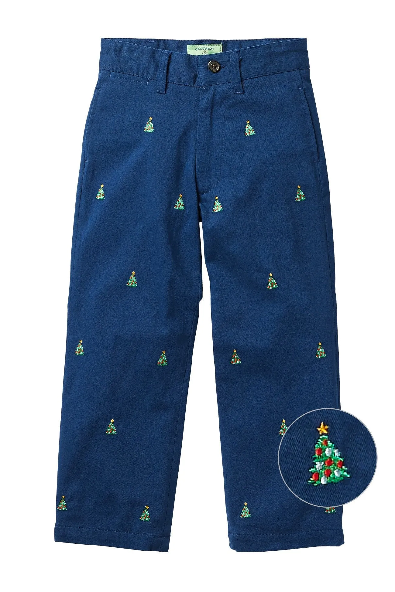 Boys Port Pant Stretch Twill Nantucket Navy with Christmas Tree