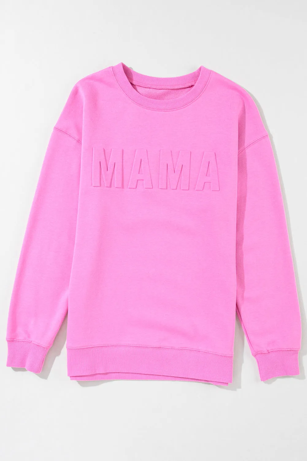 Bright Pink MAMA or COFFEE Letter Embossed Casual Sweatshirt