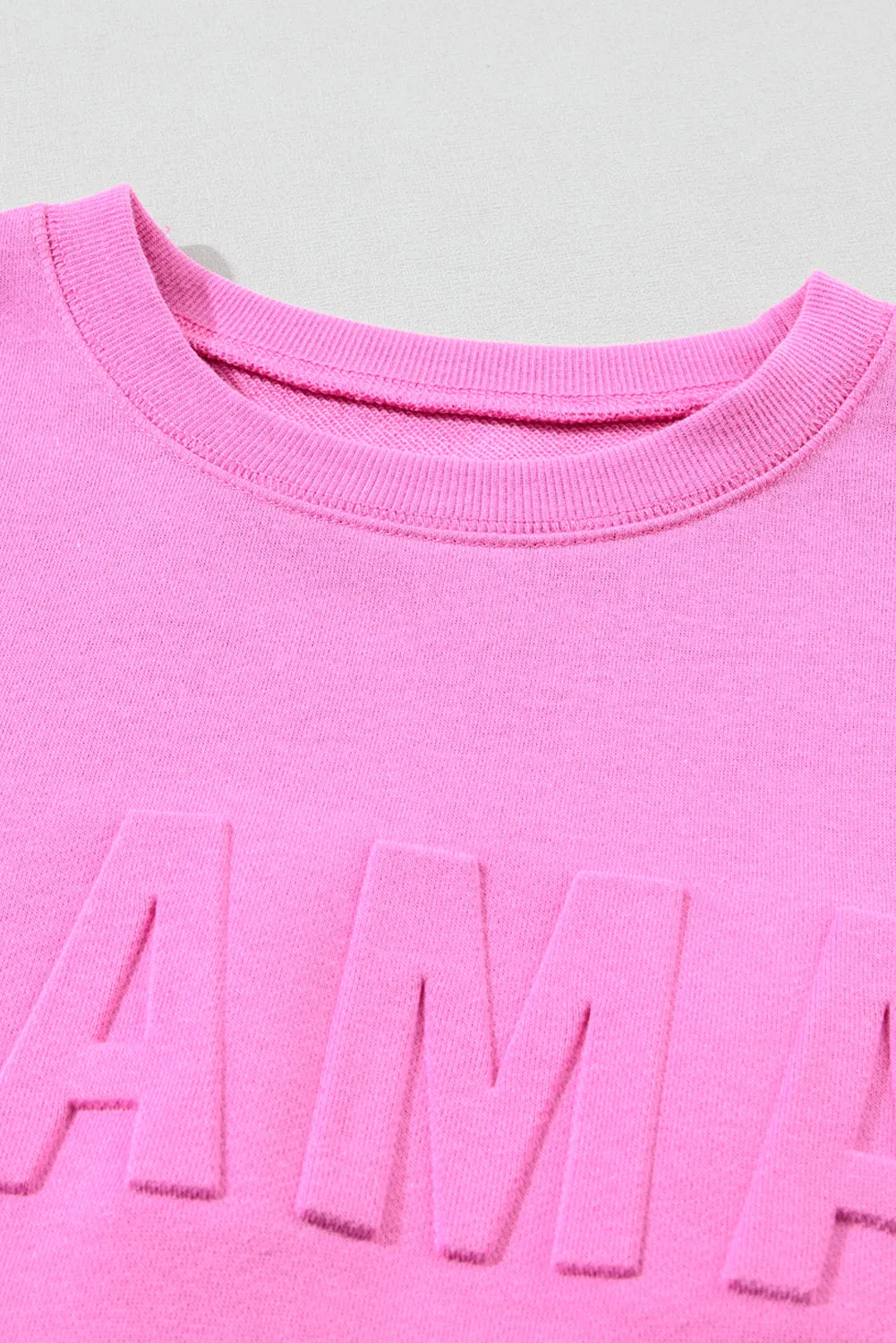 Bright Pink MAMA or COFFEE Letter Embossed Casual Sweatshirt