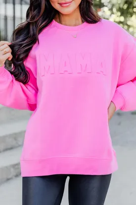 Bright Pink MAMA or COFFEE Letter Embossed Casual Sweatshirt